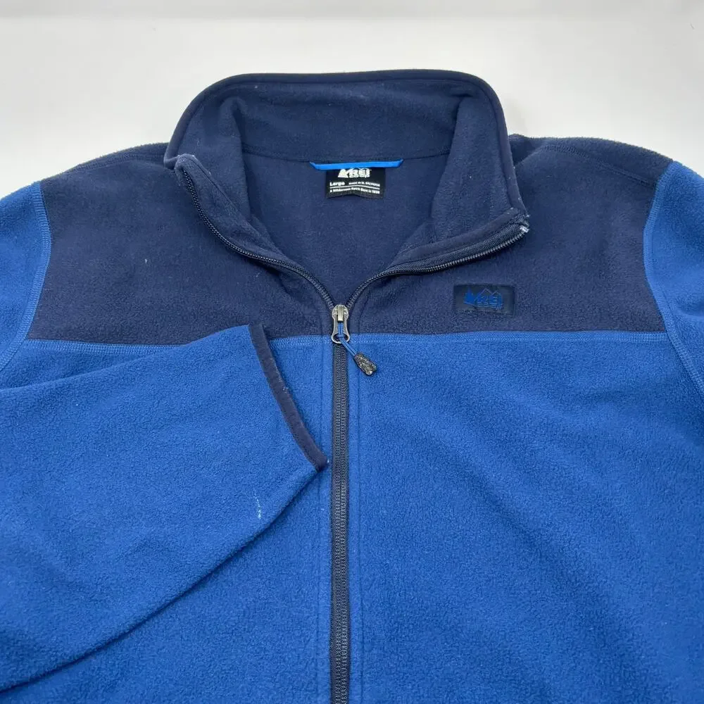 REI Coop Mens Large Blue Full Zip Soft Fleece Long Sleeve Sweater Jacket